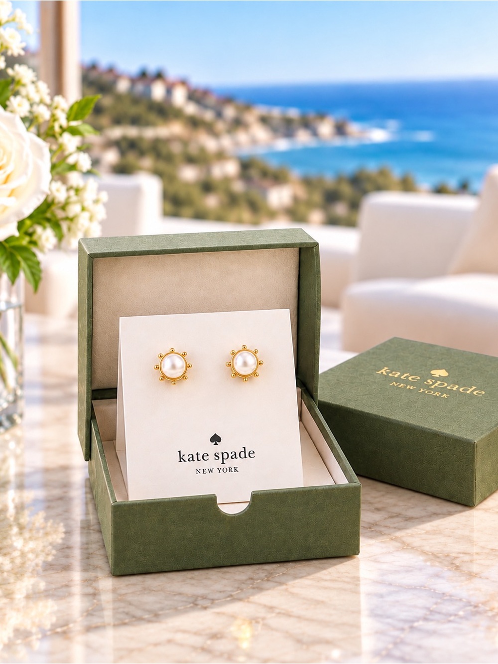 Kate Spade Gold and White Pearl Earrings NWT